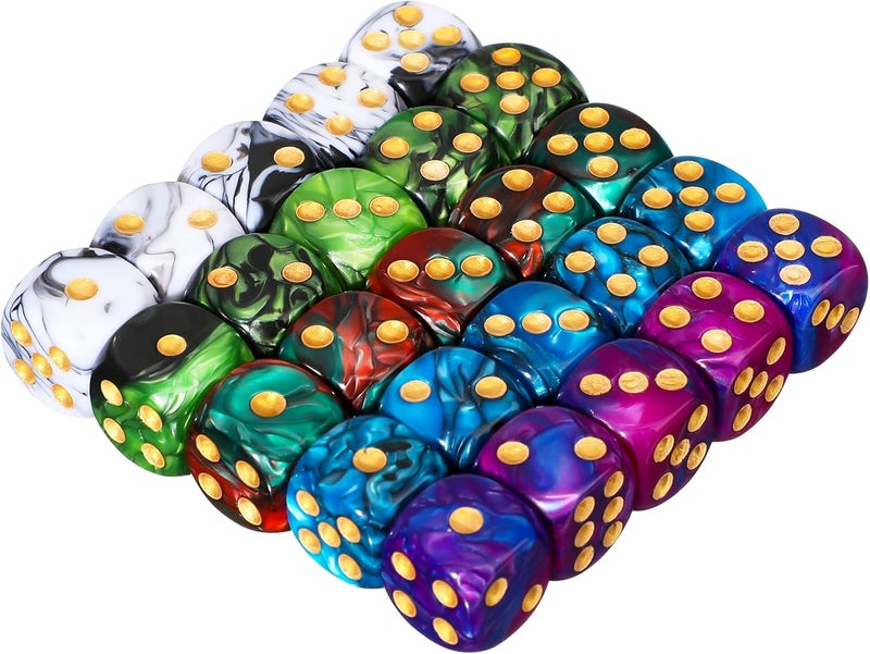 TecUnite 25 Pieces 6 Side Polyhedral Dice Set with Black Pouch Compatible with Board Activities, Parties, Math Learning and Others with Random Multi Colored Mix Color(Mix Color,6 Sides) - Image 1